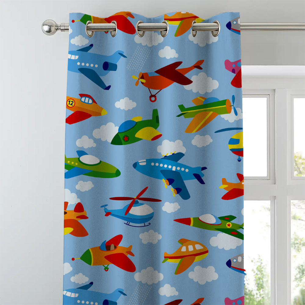 Aero Funland Kids Light Blue Heavy Satin Room Darkening Curtains Set Of 2 - (DS245A)
