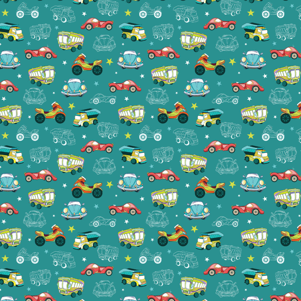 Vroom Vroom Fun Kids Mint Green Heavy Satin Room Darkening Curtains Set Of 2 - (DS252A)