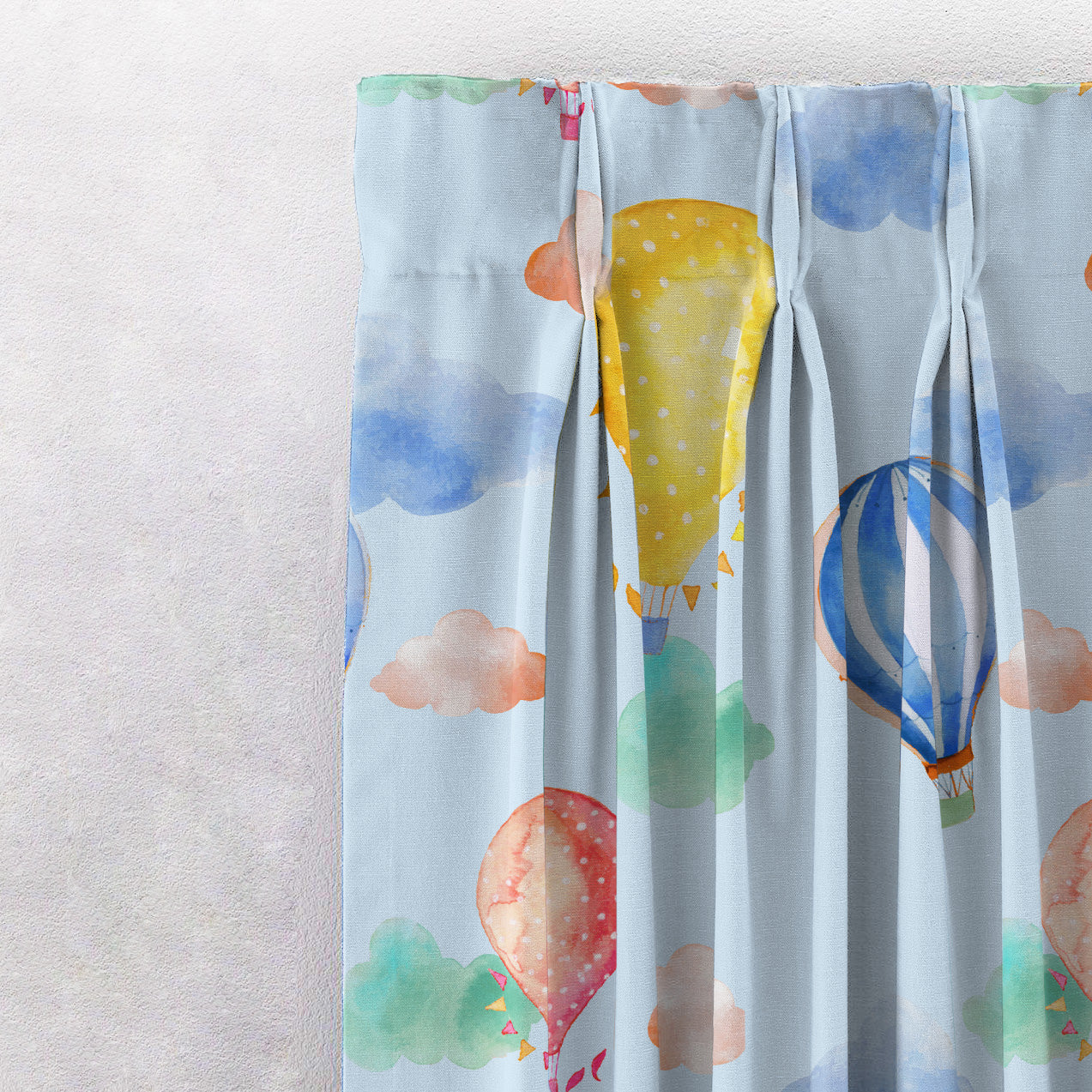 Balloon Rides Kids Sky Blue Heavy Satin Room Darkening Curtains Set Of 2 - (DS253B)