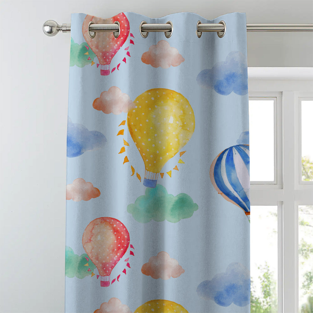 Balloon Rides Kids Sky Blue Heavy Satin Room Darkening Curtains Set Of 2 - (DS253B)