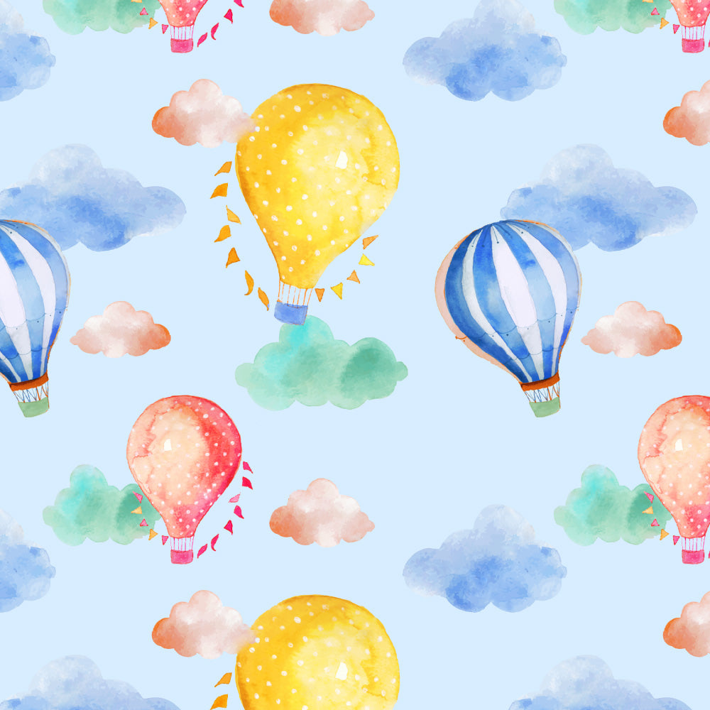 Balloon Rides Kids Sky Blue Heavy Satin Room Darkening Curtains Set Of 2 - (DS253B)