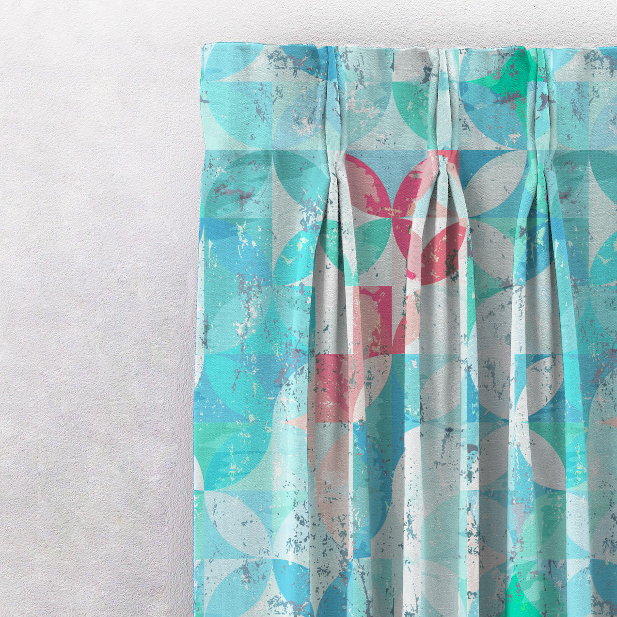 Artful Tiles Geometric Teal Heavy Satin Room Darkening Curtains Set Of 2 - (DS254B)