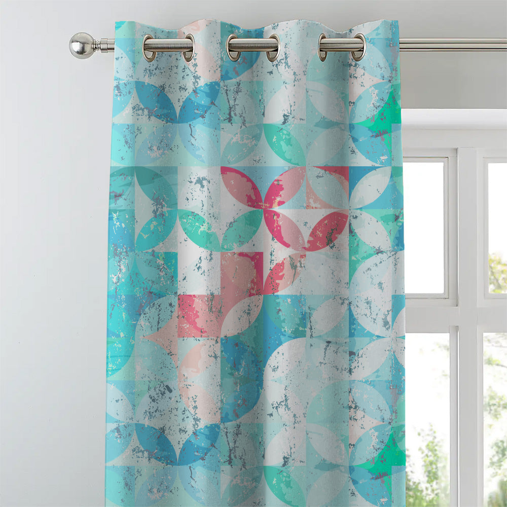Artful Tiles Geometric Teal Heavy Satin Room Darkening Curtains Set Of 2 - (DS254B)