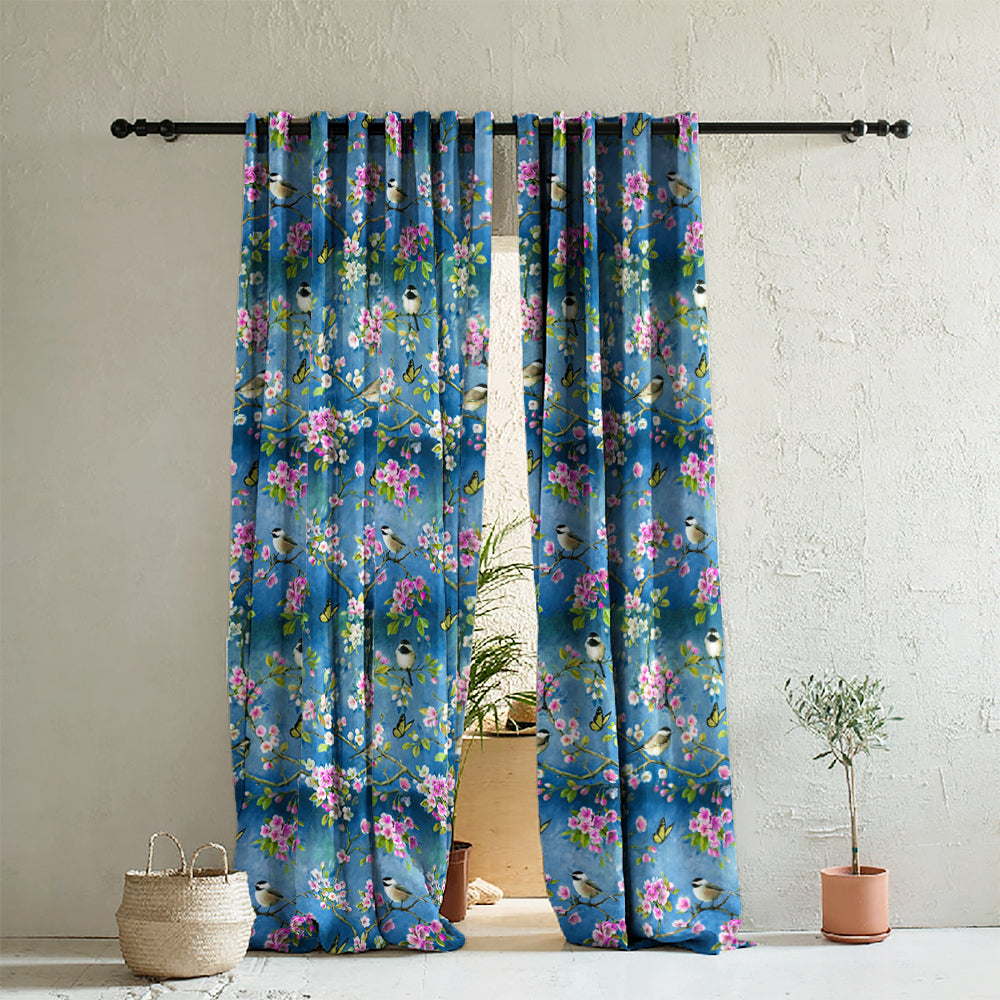 Elegant Floral Print Room Darkening Curtains Set of 2 DS225H