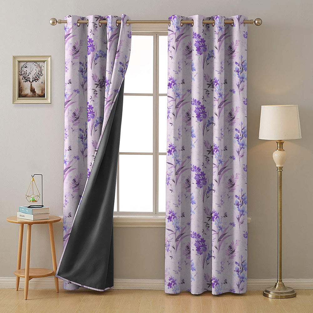 Lovely Lavender Floral Lavendar Heavy Satin Room Darkening Curtains Set Of 2 - (DS260B)