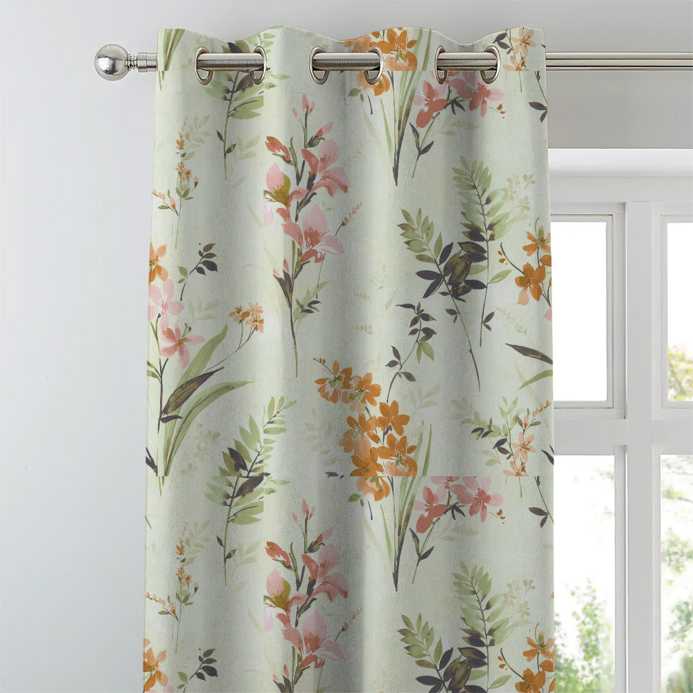Lovely Lavender Floral Tea Green Heavy Satin Room Darkening Curtains Set Of 2 - (DS260D)