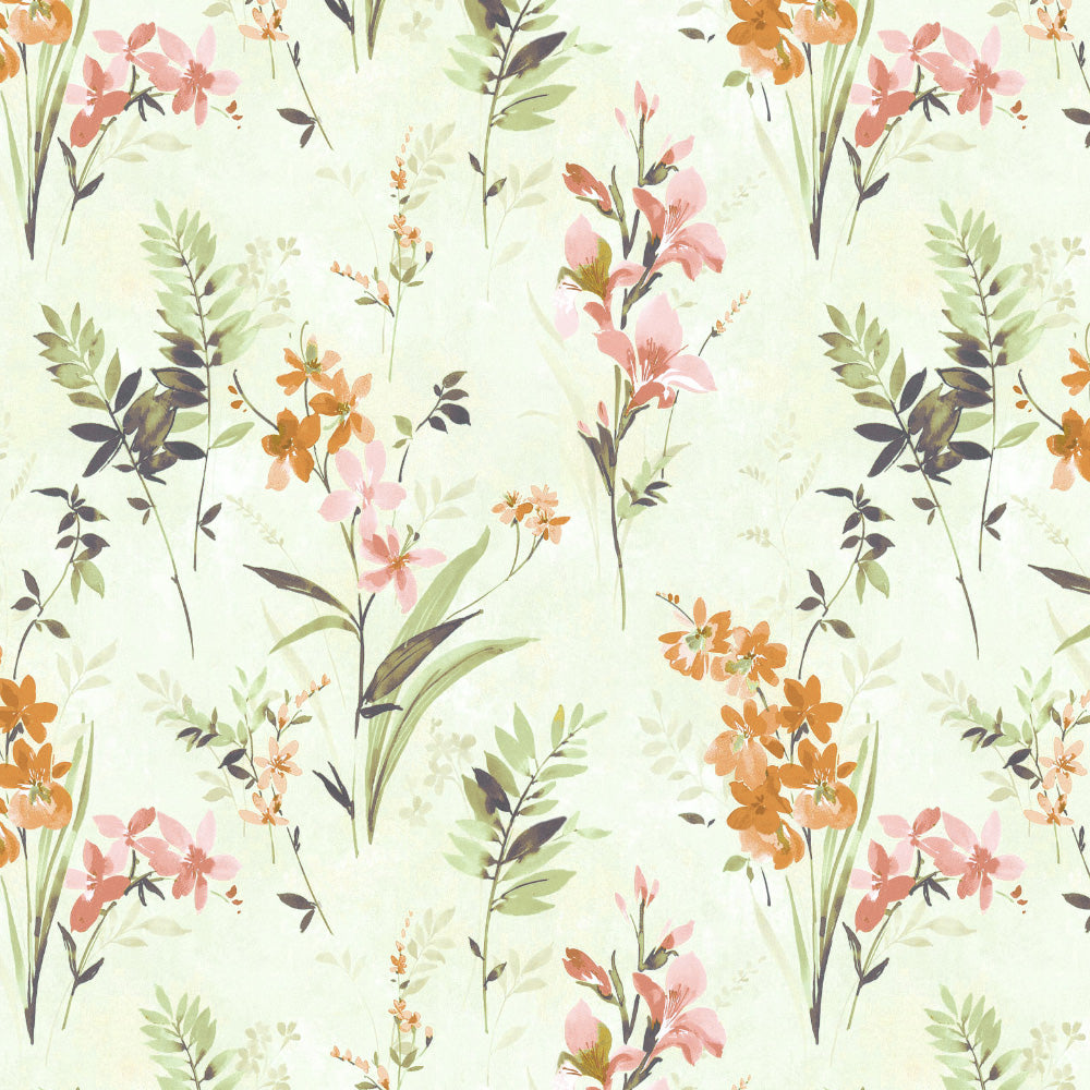 Lovely Lavender Floral Tea Green Heavy Satin Room Darkening Curtains Set Of 2 - (DS260D)