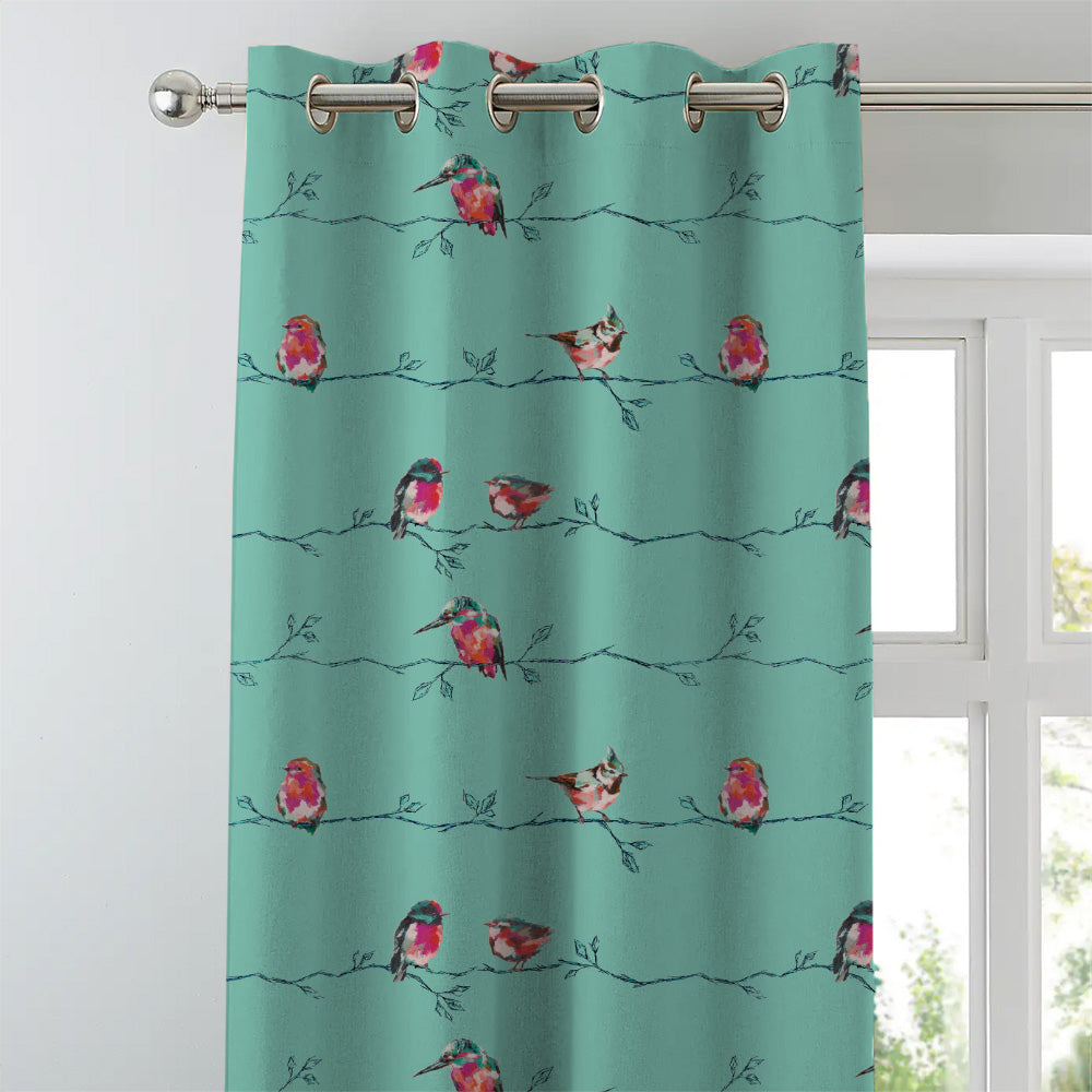 Vine Charm Floral Turquoise Heavy Satin Room Darkening Curtains Set Of 2 - (DS261A)