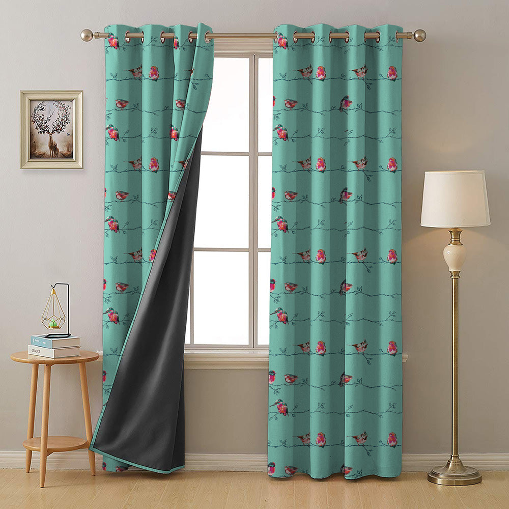 Vine Charm Floral Turquoise Heavy Satin Room Darkening Curtains Set Of 2 - (DS261A)
