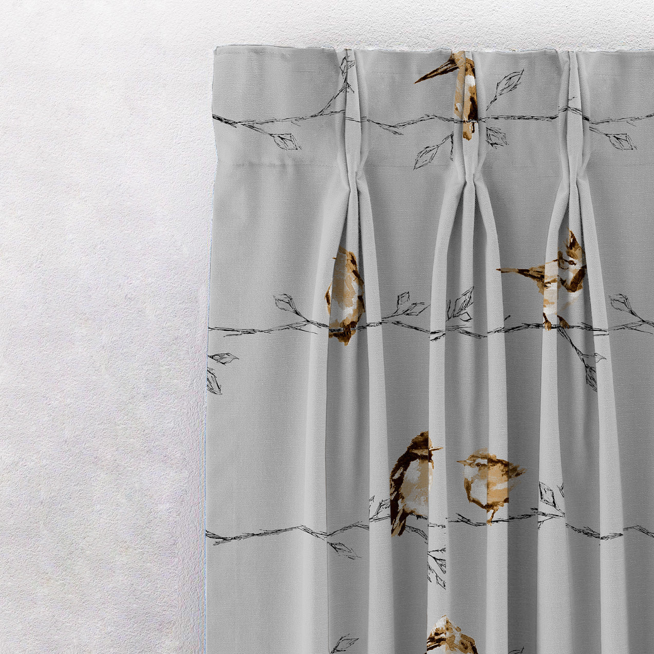 Vine Charm Floral Slate Grey Heavy Satin Room Darkening Curtains Set Of 2 - (DS261C)