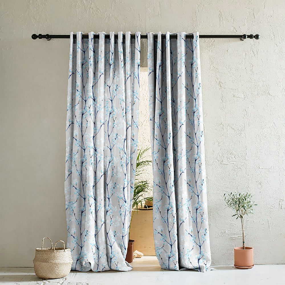 Elegant Floral Print Room Darkening Curtains Set of 2 DS263C