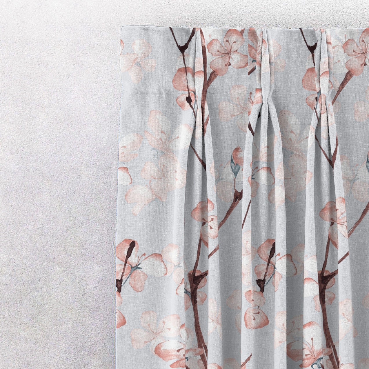 Cherry Charm Floral Soft Pink Heavy Satin Room Darkening Curtains Set Of 2 - (DS263A)