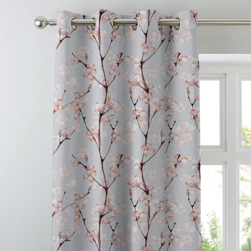 Cherry Charm Floral Soft Pink Heavy Satin Room Darkening Curtains Set Of 2 - (DS263A)