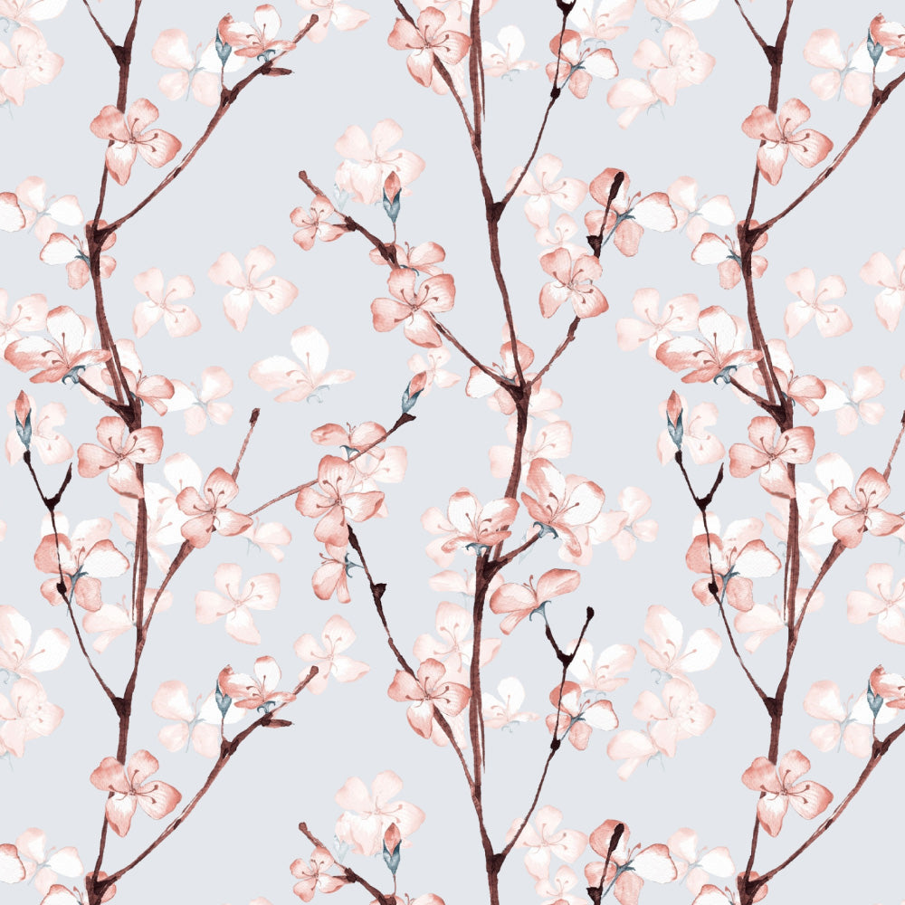 Cherry Charm Floral Soft Pink Heavy Satin Room Darkening Curtains Set Of 2 - (DS263A)