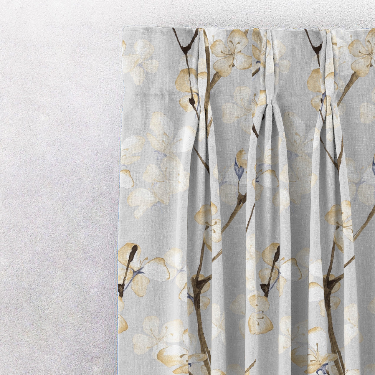 Cherry Charm Floral Pastel Yellow Heavy Satin Room Darkening Curtains Set Of 2 - (DS263B)