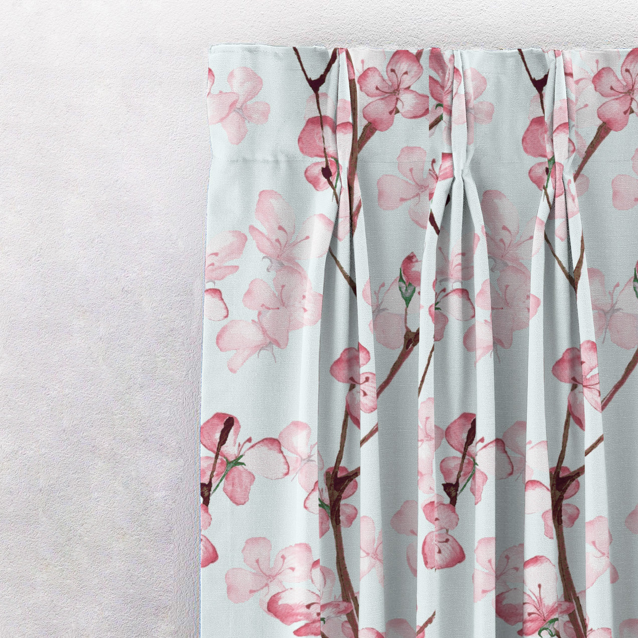 Cherry Charm Floral Pastel Red Heavy Satin Room Darkening Curtains Set Of 2 - (DS263E)