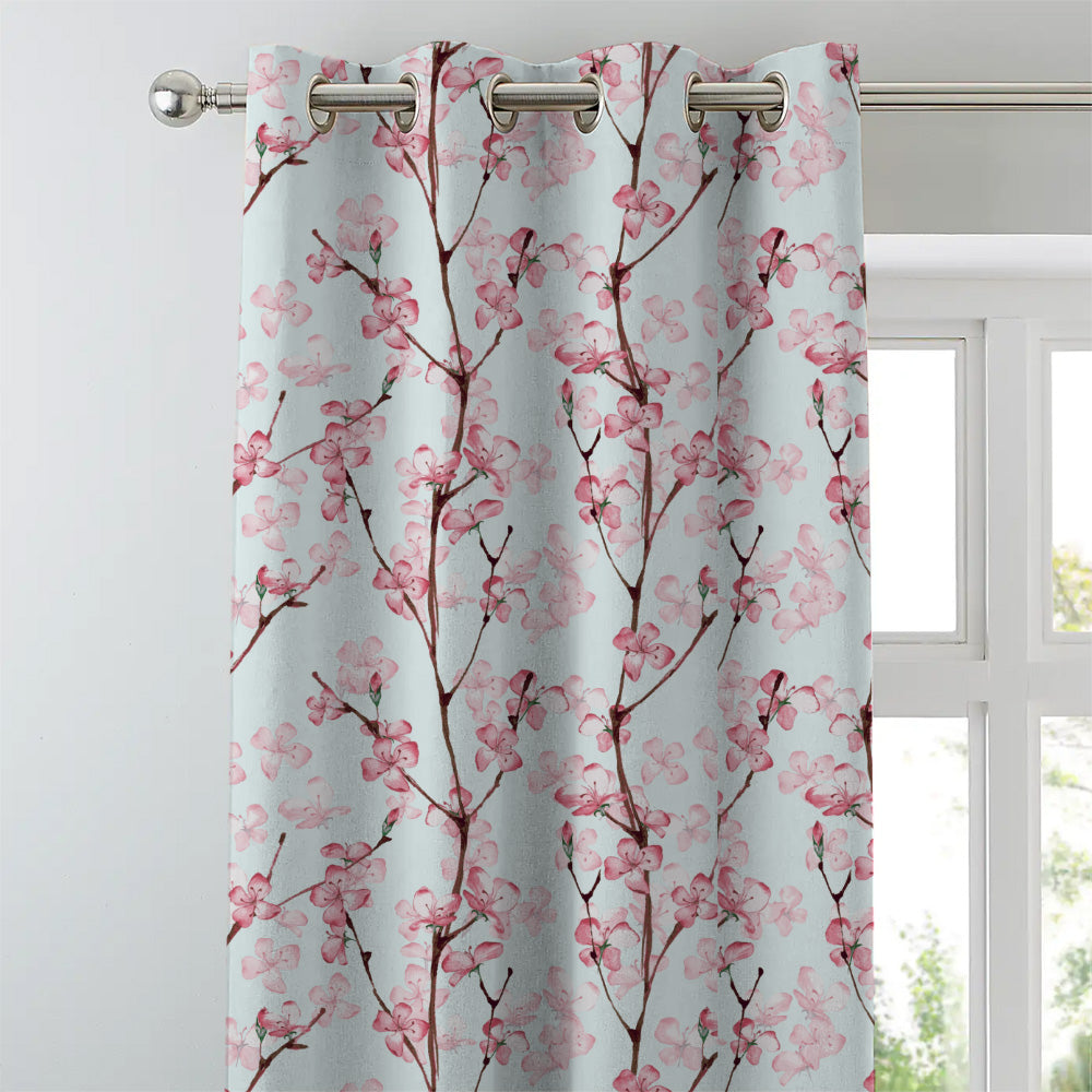 Cherry Charm Floral Pastel Red Heavy Satin Room Darkening Curtains Set Of 2 - (DS263E)