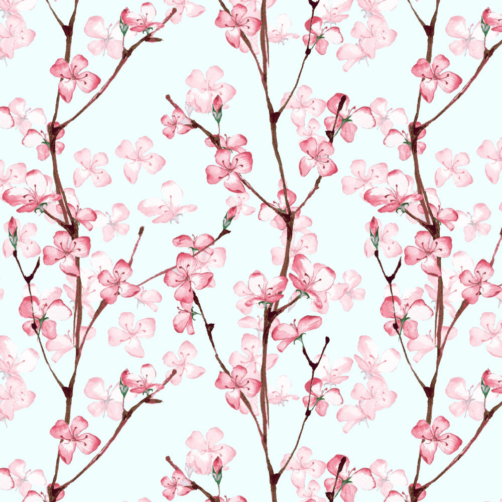 Cherry Charm Floral Pastel Red Heavy Satin Room Darkening Curtains Set Of 2 - (DS263E)
