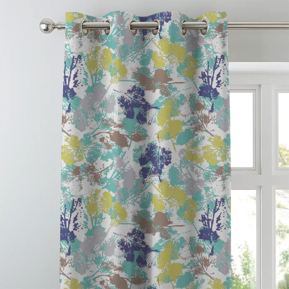 Chromatic Foliage Floral Midnight Blue Heavy Satin Room Darkening Curtains Set Of 2 - (DS271B)