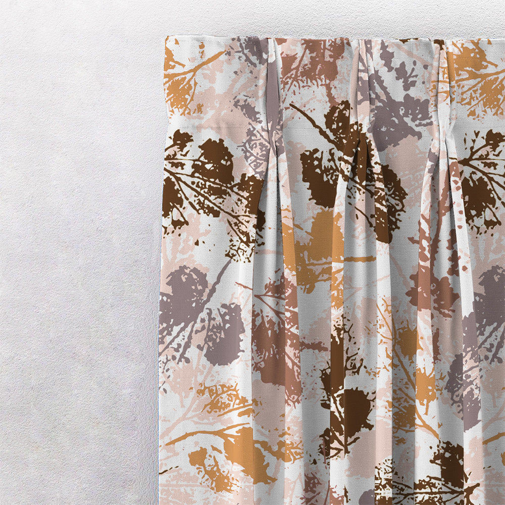 Chromatic Foliage Floral Burnt Brown Heavy Satin Room Darkening Curtains Set Of 2 - (DS271C)