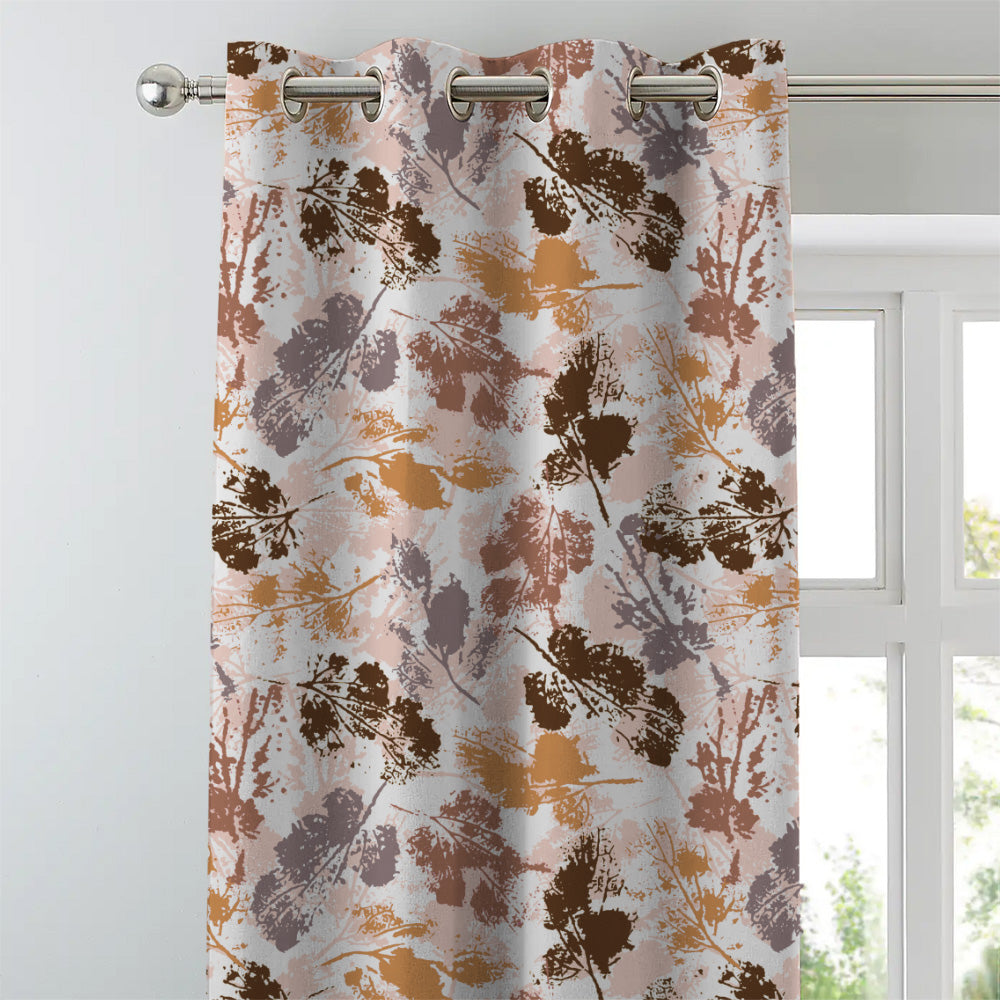 Chromatic Foliage Floral Burnt Brown Heavy Satin Room Darkening Curtains Set Of 2 - (DS271C)