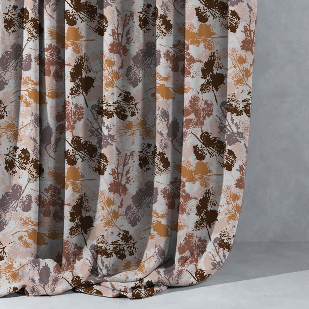Chromatic Foliage Floral Burnt Brown Heavy Satin Room Darkening Curtains Set Of 2 - (DS271C)