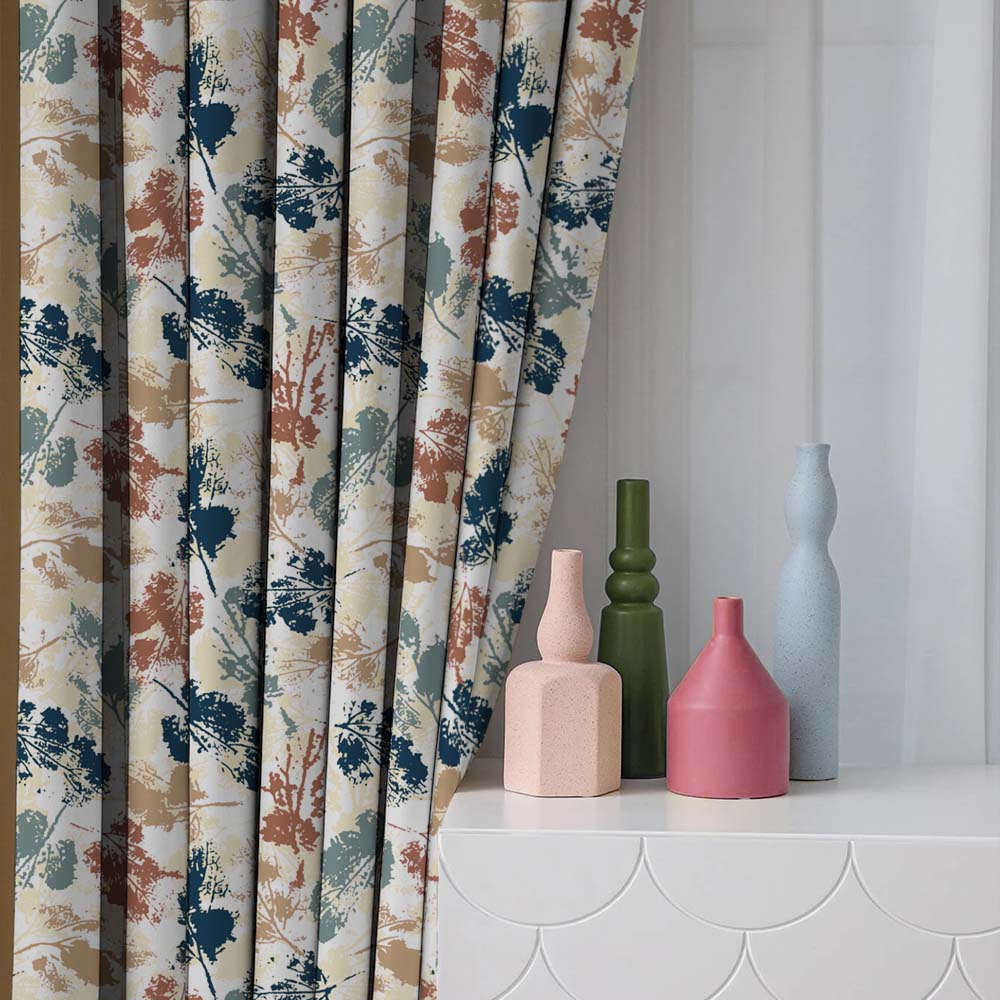 Chromatic Foliage Floral Tan Beige Heavy Satin Room Darkening Curtains Set Of 2 - (DS271D)