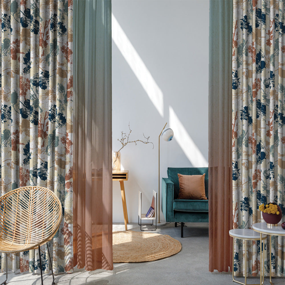 Chromatic Meadows Digital Print Room Darkening & Sheer Combination Curtains Set Of 4 - (271DOMBRE27)