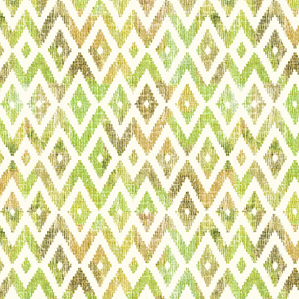 Chromatic Ikat Geometric Grass Green Heavy Satin Room Darkening Curtains Set Of 2 - (DS276A)