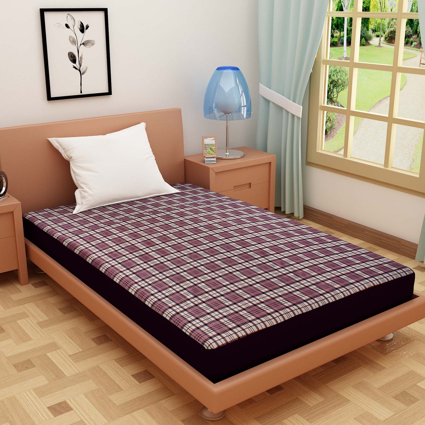 Waterproof Mattress Protector with 360 Degree Elastic Strap, Luxury Terry Printed (Grey, Available in 16 Sizes)