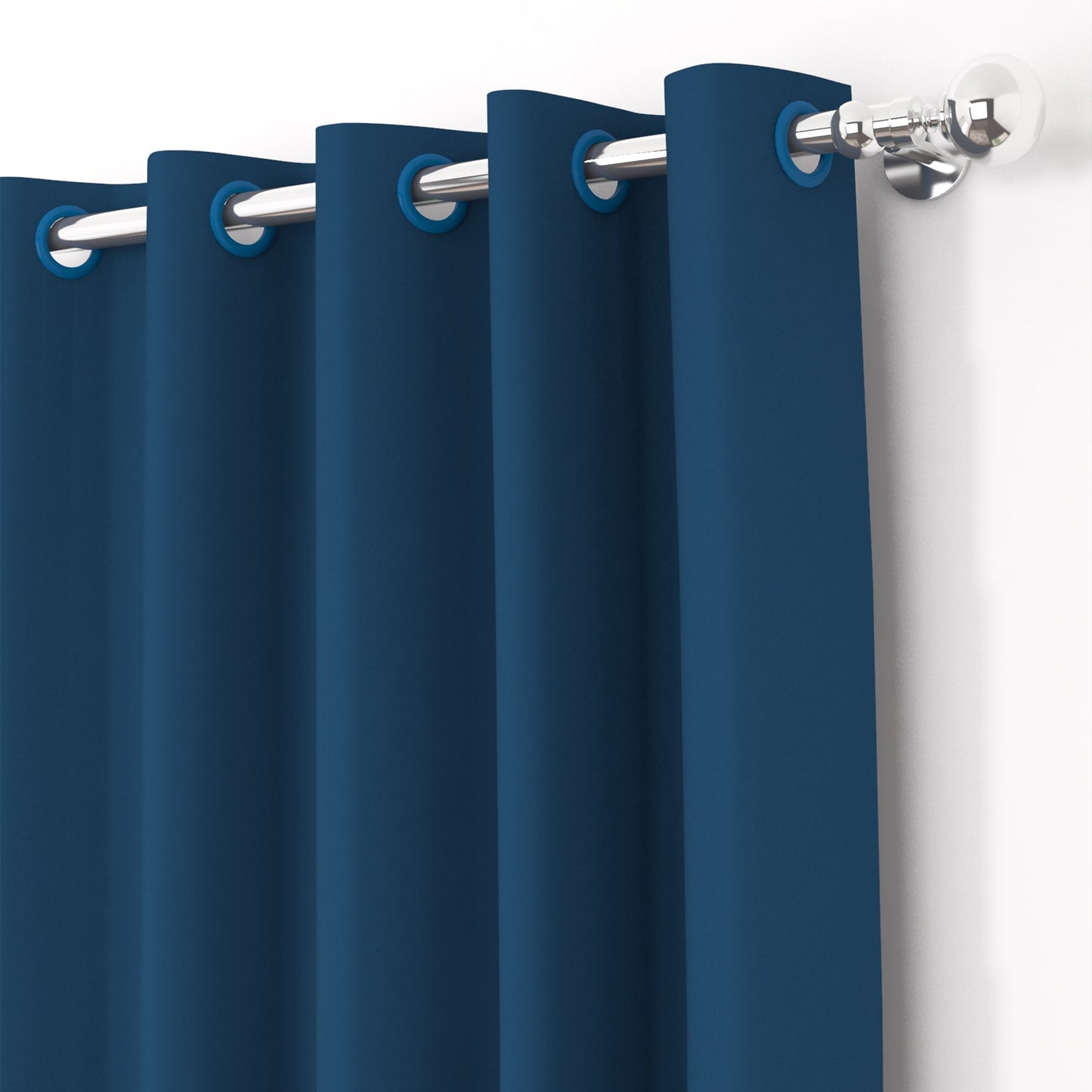 2 Pcs Blue-Silver Blackout Gold Faux Silk Room Darkening Door Curtains, 7 Ft