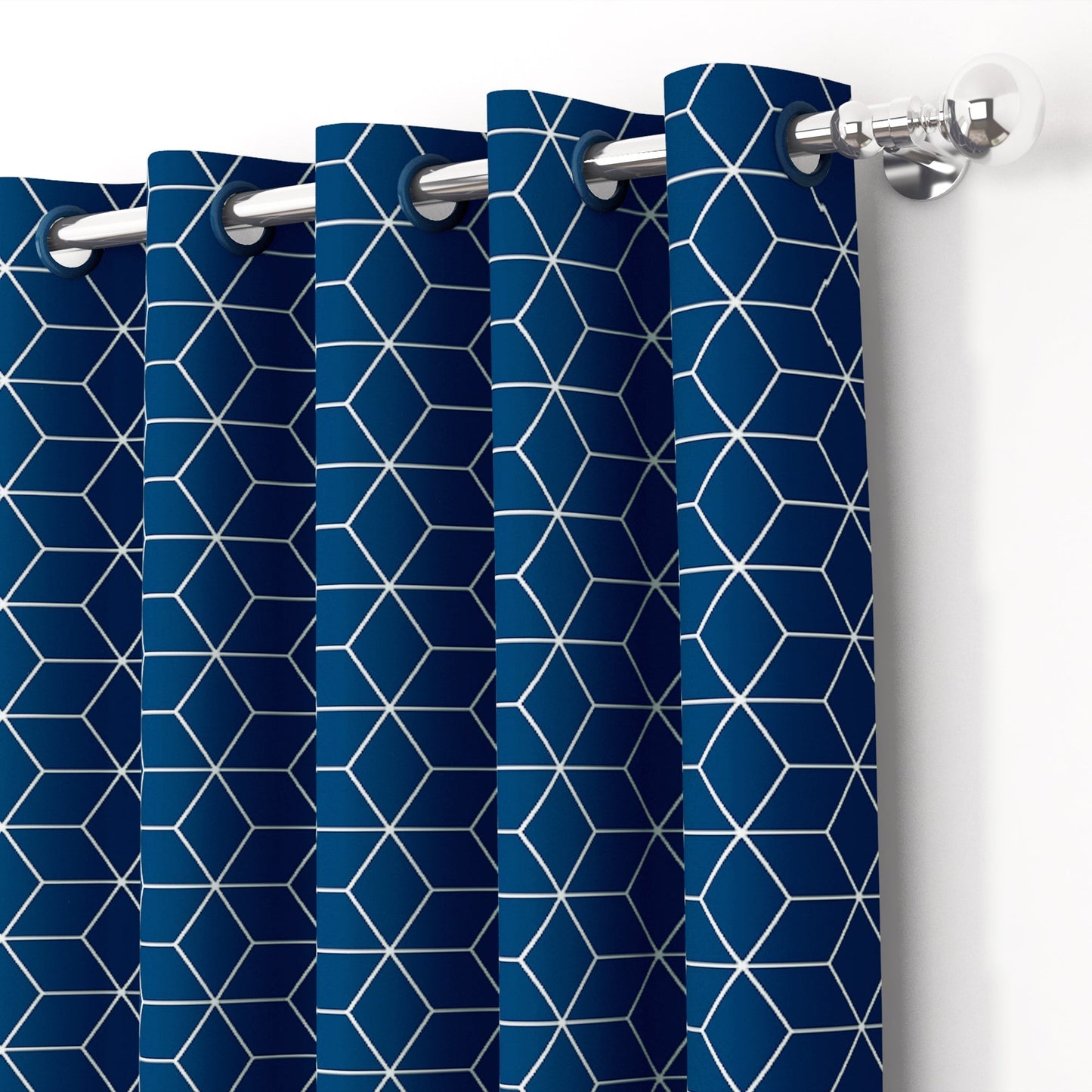 2 Pcs Blackout Foil Blue & Silver Hexagon Window/Door/Long Door Curtains