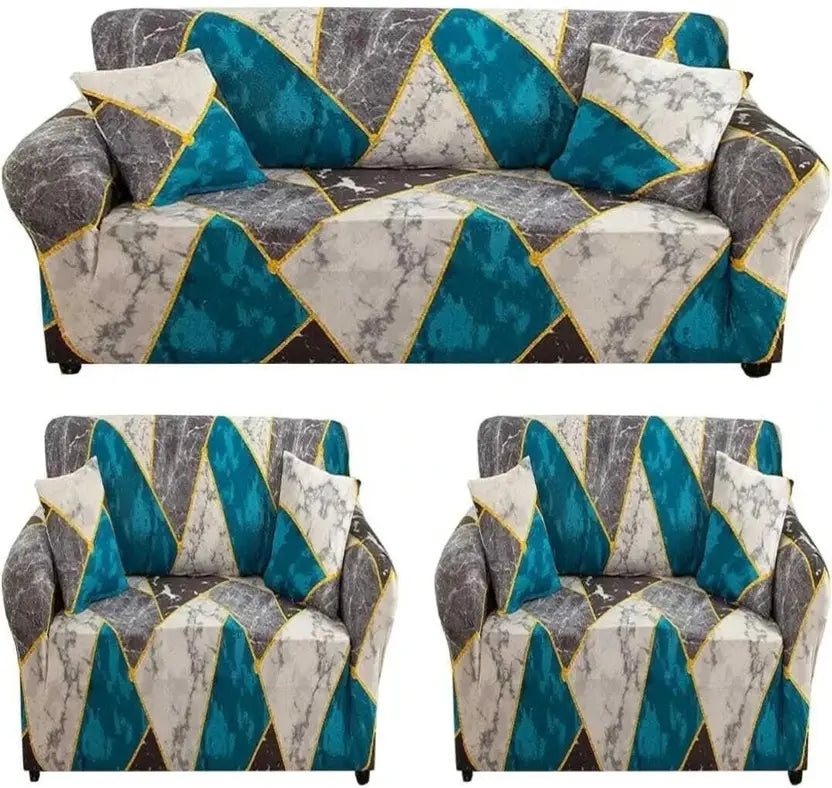 GEOMETRIC CREAM - Luxury Quality Strechable & Dust-proof Sofa Cover