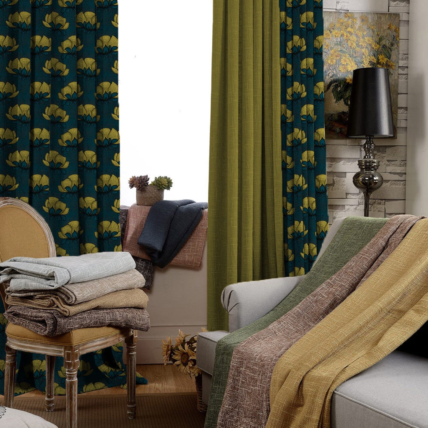 Elegent Indie Print Matt Finish Room Darkening Curtain Set of 2 MTDS318B