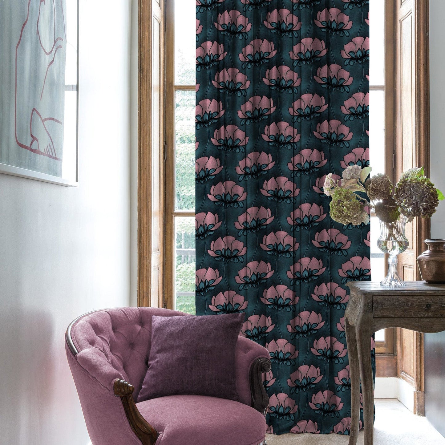 Elegent Indie Print Matt Finish Room Darkening Curtain Set of 2 MTDS318F