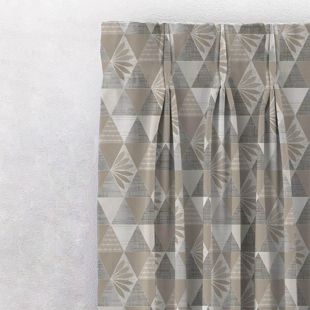 Petal Prism Geometric Cream Beige Heavy Satin Room Darkening Curtains Set Of 2 - (DS339E)