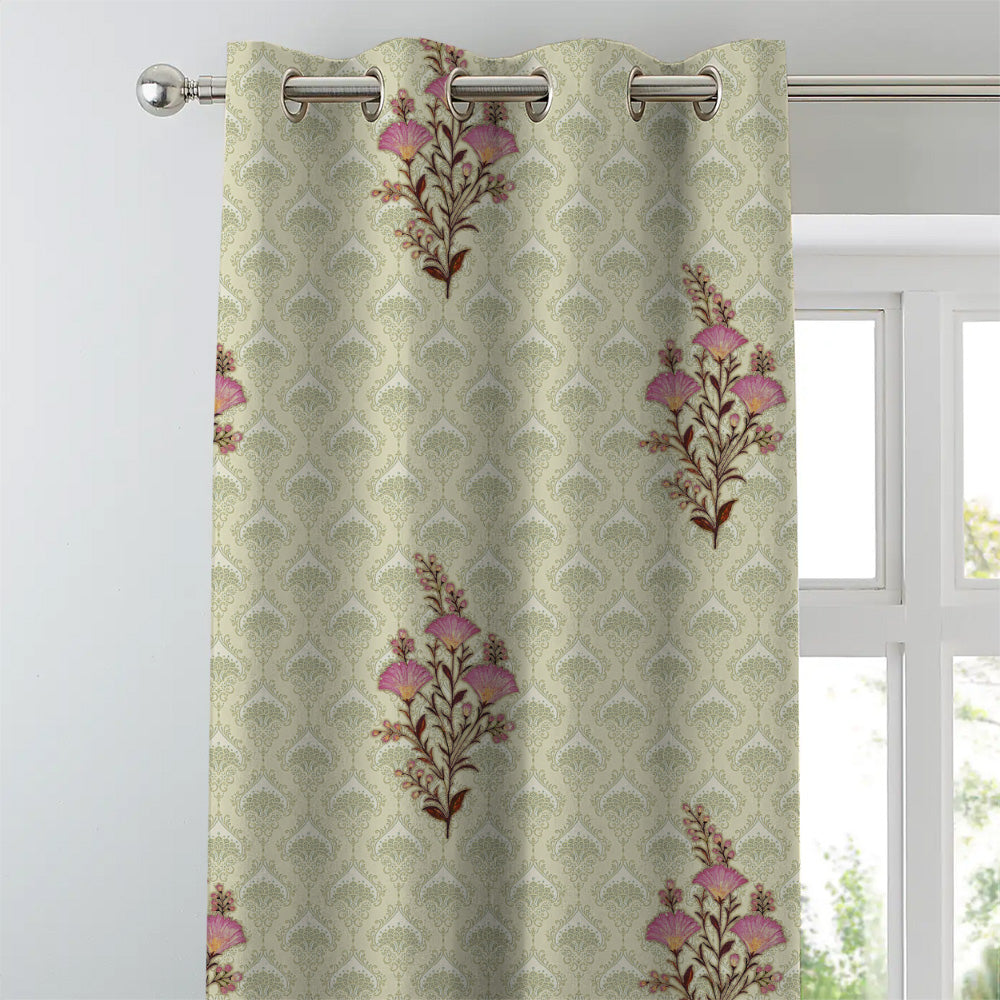 Mystical Meadows Floral Soft Pink Heavy Satin Room Darkening Curtains Set Of 2 - (DS343E)