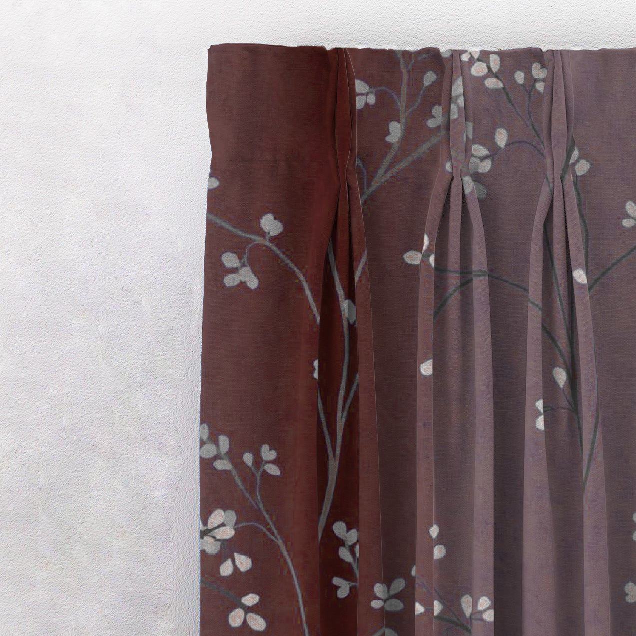 Mini Floral Trellis Floral Maroon Heavy Satin Room Darkening Curtains Set Of 2 - (DS357B)