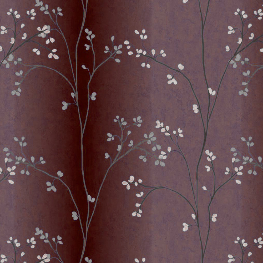 Mini Floral Trellis Floral Maroon Heavy Satin Room Darkening Curtains Set Of 2 - (DS357B)