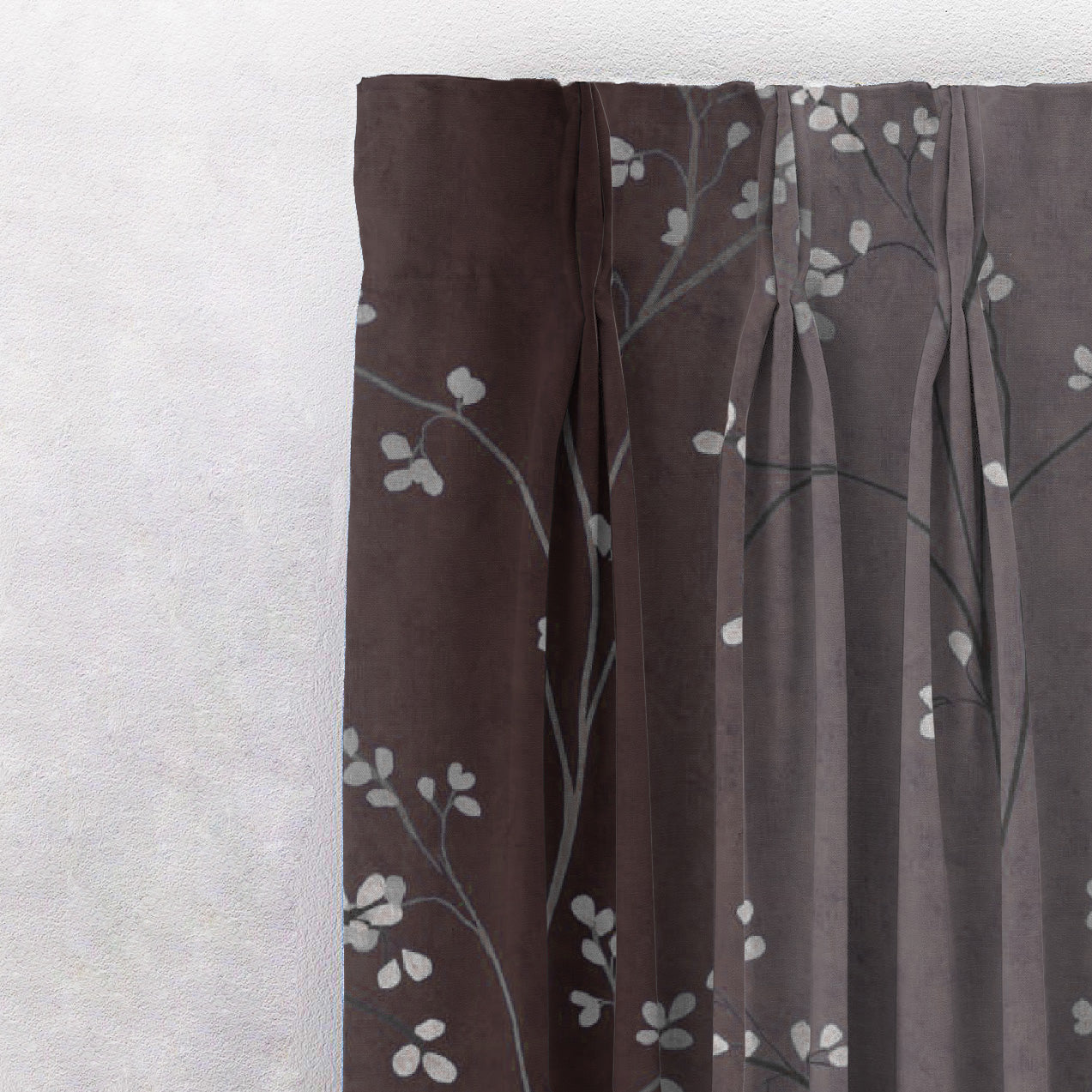 Mini Floral Trellis Floral Chocolate Brown Heavy Satin Room Darkening Curtains Set Of 2 - (DS357C)
