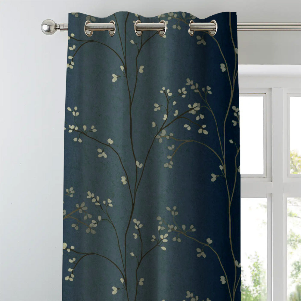 Mini Floral Trellis Floral Midnight Blue Heavy Satin Room Darkening Curtains Set Of 2 - (DS357D)