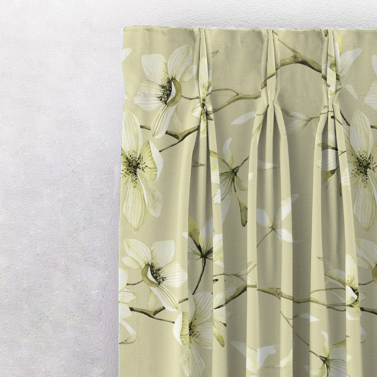 Blossoming Vines Floral Tea Green Heavy Satin Room Darkening Curtains Set Of 2 - (DS367B)