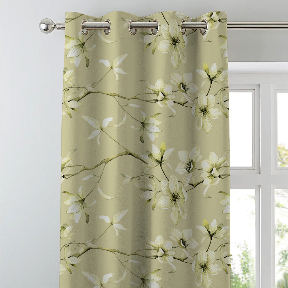 Blossoming Vines Floral Tea Green Heavy Satin Room Darkening Curtains Set Of 2 - (DS367B)