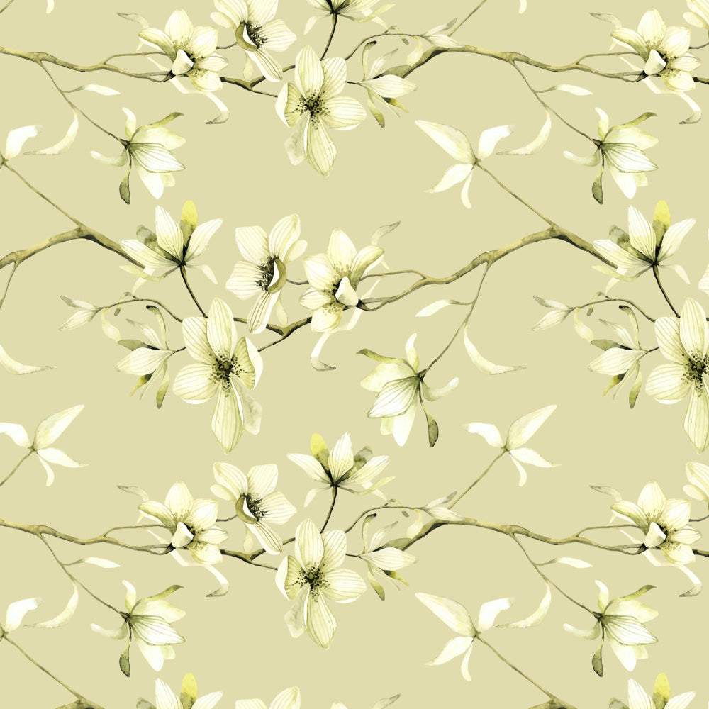Blossoming Vines Floral Tea Green Heavy Satin Room Darkening Curtains Set Of 2 - (DS367B)