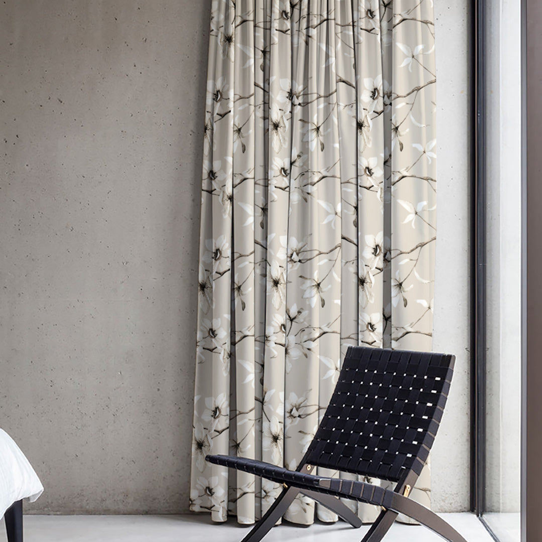 Blossoming Vines Floral Sand Grey Heavy Satin Room Darkening Curtains Set Of 2 - (DS367D)
