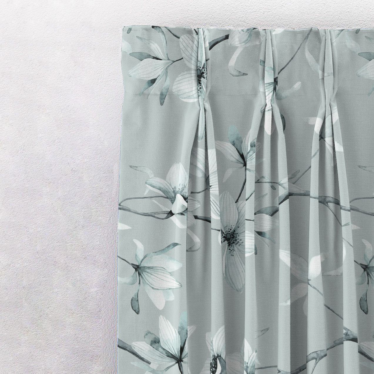 Blossoming Vines Floral Pastel Blue Heavy Satin Room Darkening Curtains Set Of 2 - (DS367E)