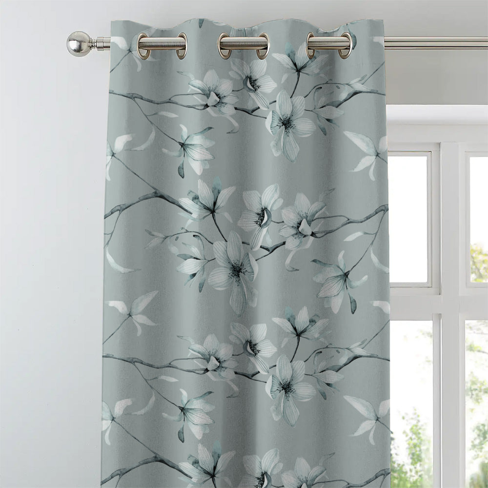 Blossoming Vines Floral Pastel Blue Heavy Satin Room Darkening Curtains Set Of 2 - (DS367E)