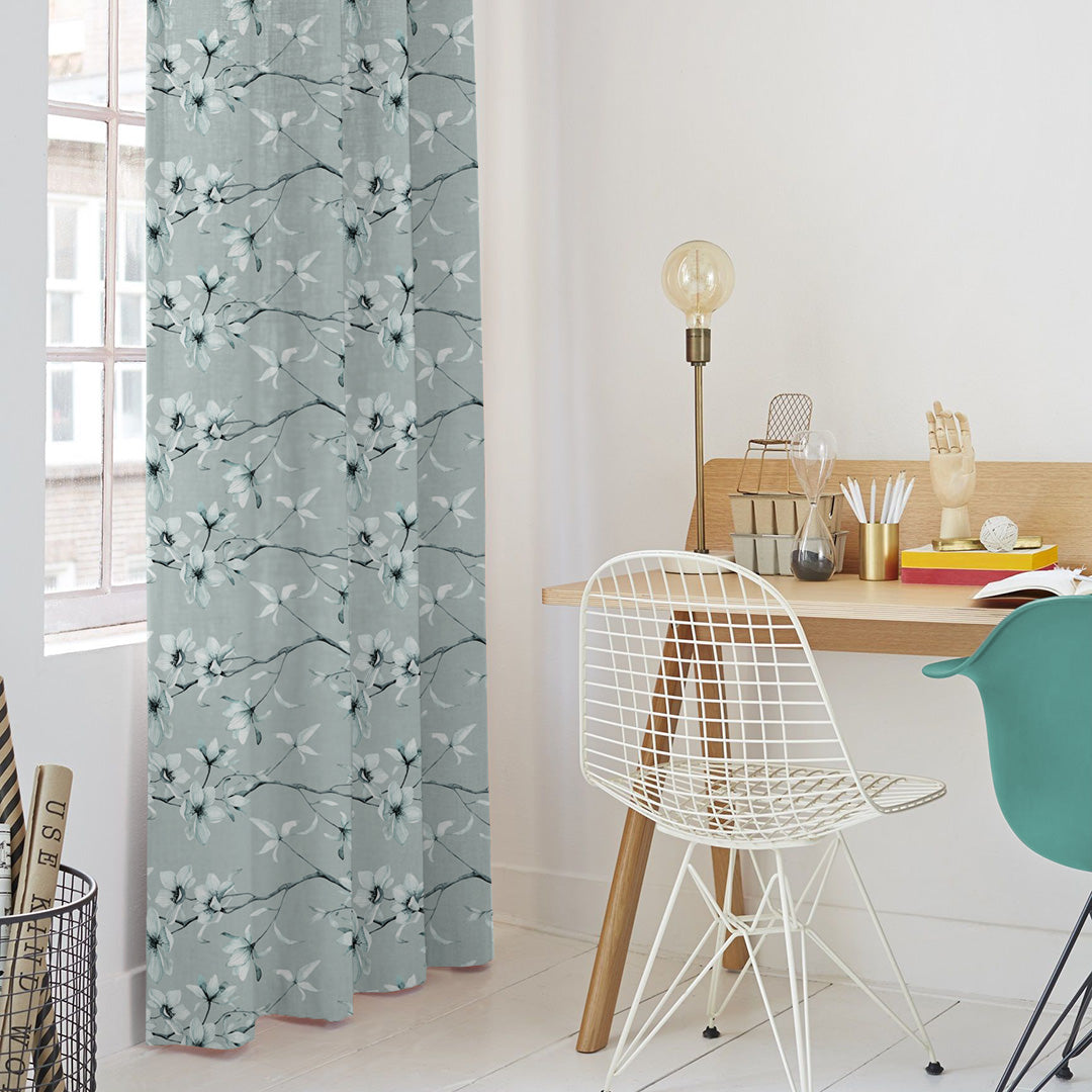 Blossoming Vines Floral Pastel Blue Heavy Satin Room Darkening Curtains Set Of 2 - (DS367E)