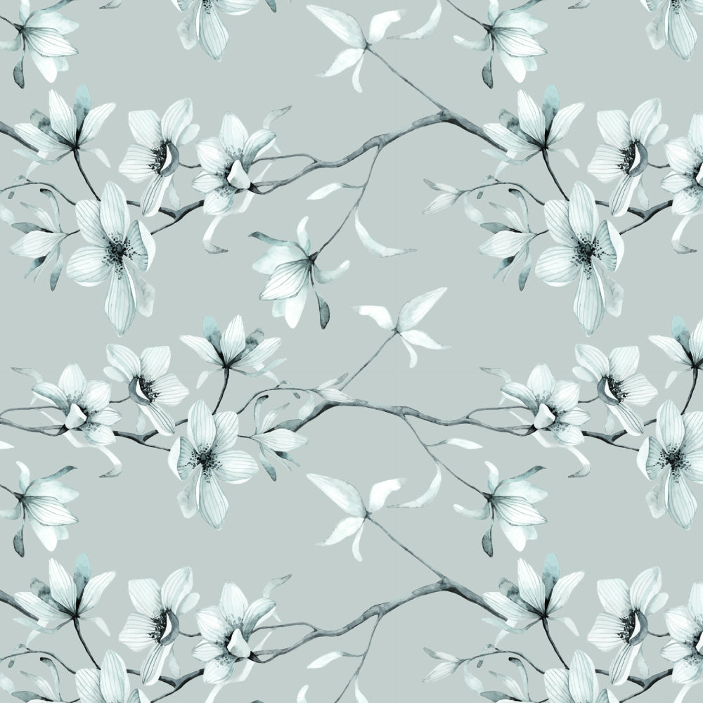 Blossoming Vines Floral Pastel Blue Heavy Satin Room Darkening Curtains Set Of 2 - (DS367E)