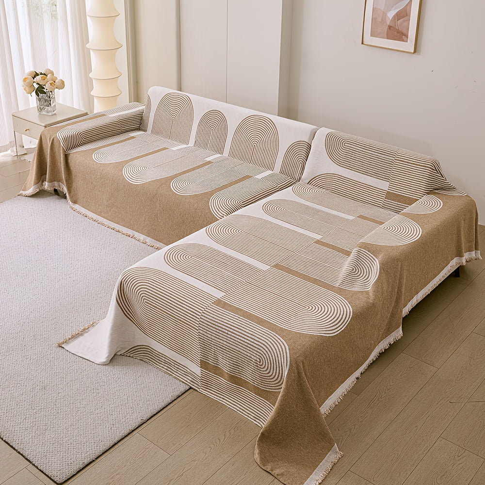 L Shape Premium Double Sided Chenille Sofa Covers - Beige Juniper